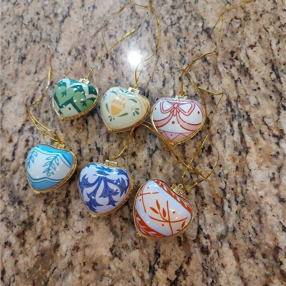 Valerie Parr Hill Ceramic Heart Shape Ornaments / Trinkets Set Of 6 ~ QVC